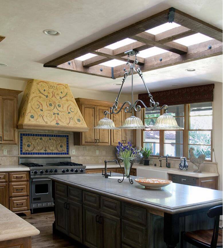Fixed Skylight In Rustic Tuscan Style Kitchen Roofcalc Org Fixed Skylight In Rustic Tuscan Style Kitchen